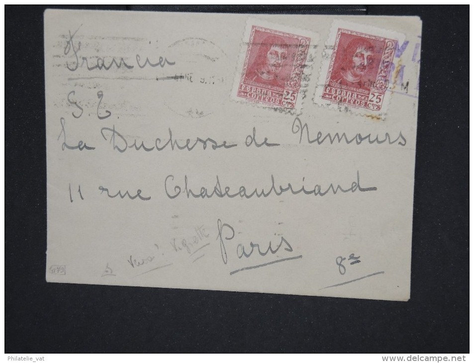 ESPAGNE-Enveloppe De Seville Avec Censure Et Vignette Au Dos Pour Paris En 1939    à Voir P5994 - Marques De Censures Républicaines