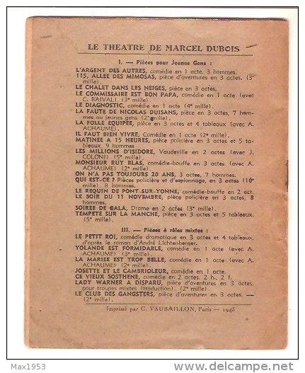 Pierre D'ANJOU Et André MOUNIER - L'APPEL DU LARGE - Comédie Dramatique En Un Acte- 1943 - Französische Autoren