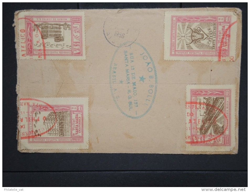 BRESIL-Enveloppe En Recommandée De Santa Maria Pour La France En 1956 Avec Vignettes Au Verso  à Voir  P6009 - Storia Postale