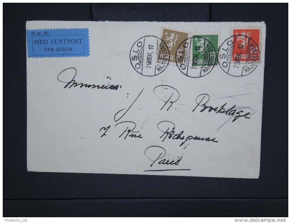 NORVEGE-Enveloppe D ´Oslo Pour Paris En 1936   Aff Tricolore   à Voir  P6011 - Lettres & Documents