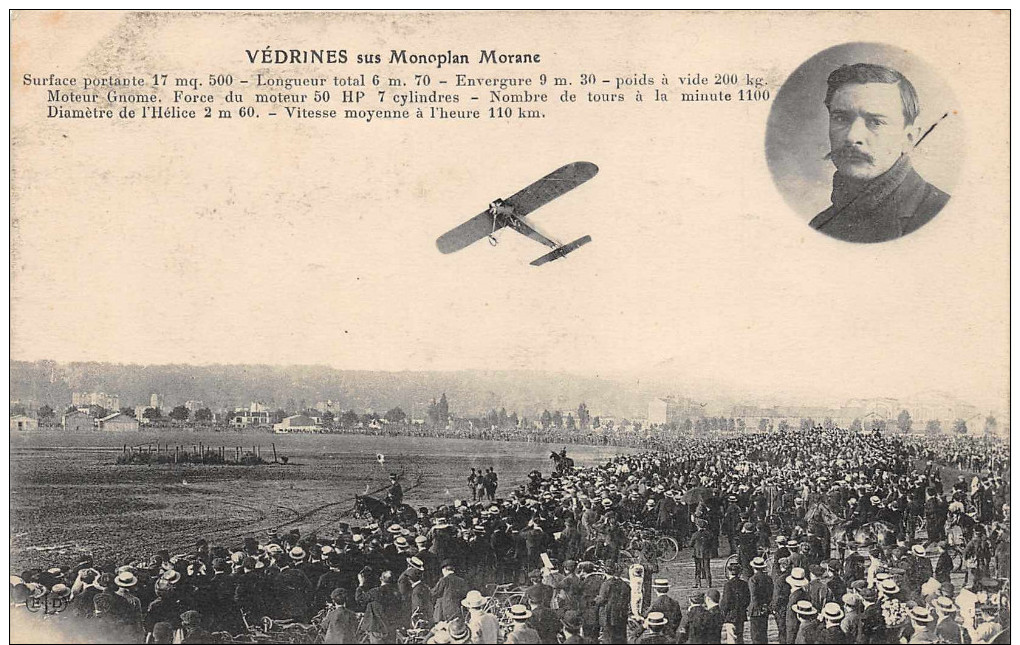 VEDRINES  Sur Monoplan MORANE (survolant La Foule ) - Flieger