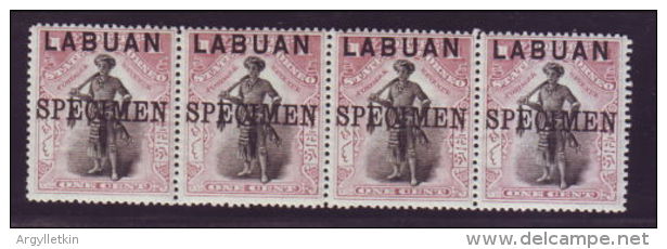 LABUAN 1897 1c STRIP OVERPRINTED "SPECIMEN" - Other & Unclassified