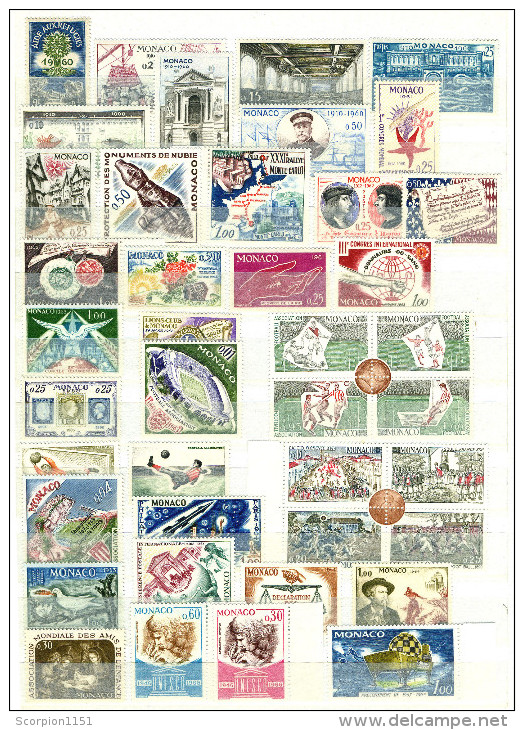 MONACO - Collection Includes Sets & Min. Sheets From 1940-1995 **MNH** CV +820 Euros. - Colecciones (sin álbumes)