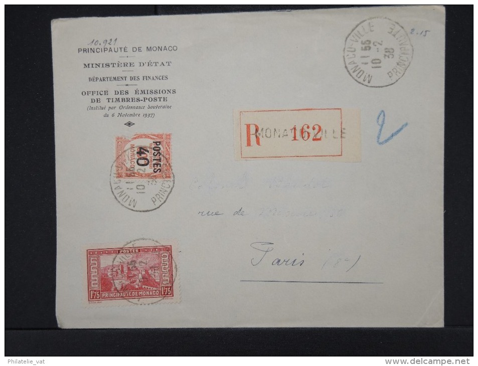 MONACO-Enveloppe En Recommandée Pour Paris En 1938  à Voir  P6022 - Storia Postale