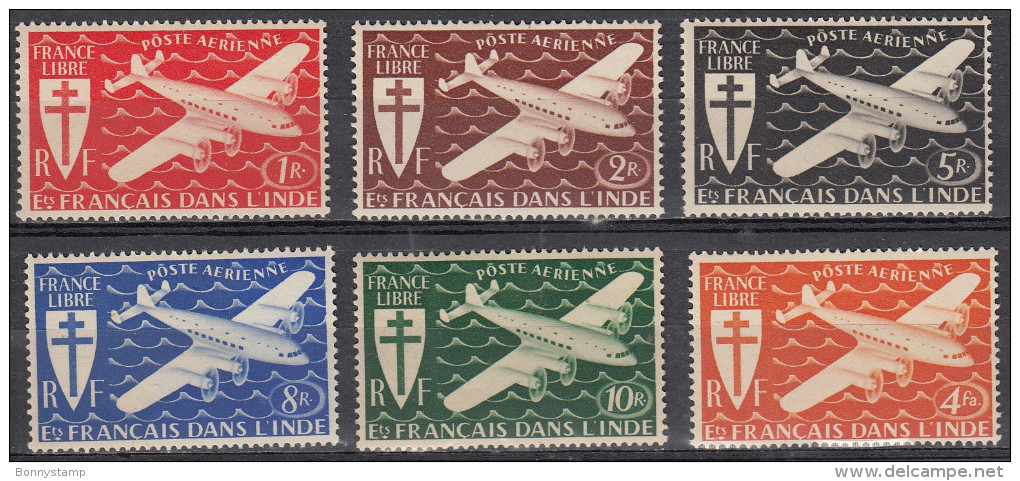 India, 1942 - Cross Of Lorraine & Four-motor Plane - Nr.C1/C6 MNH** - Unused Stamps