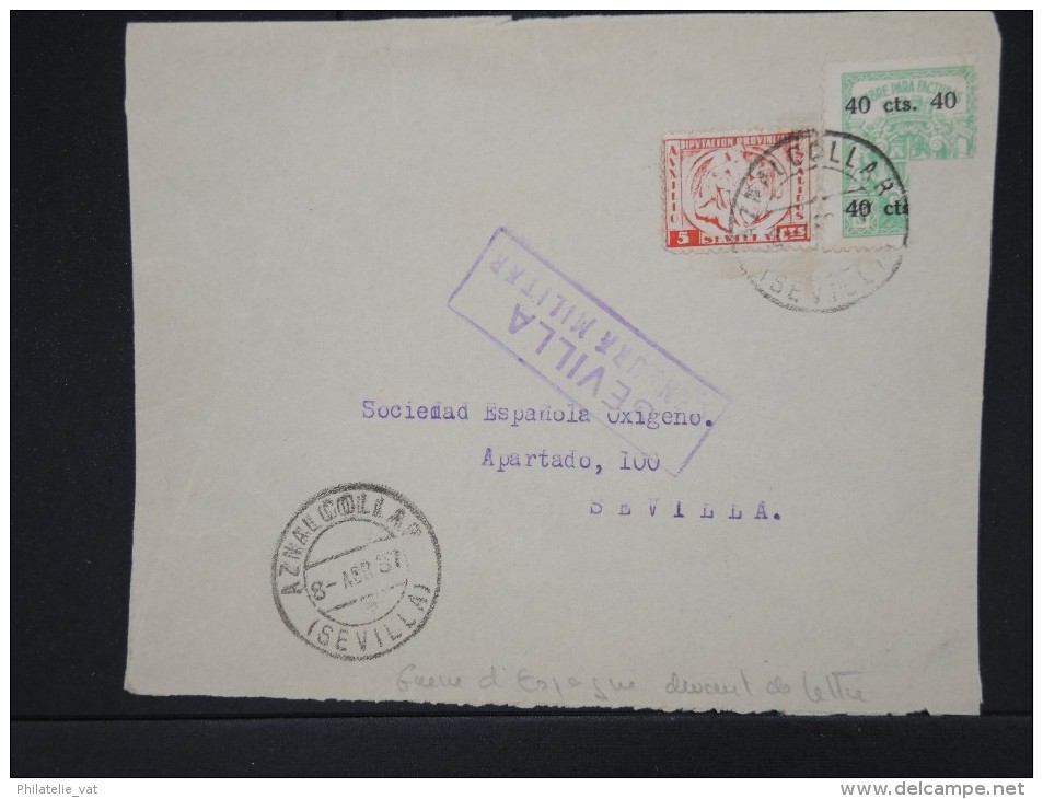 ESPAGNE-Enveloppe( Devant) De Séville Pour Séville En 1937 Aff Timbres Locaux Avec Censure De Seville  à Voir  P6059 - Marques De Censures Nationalistes