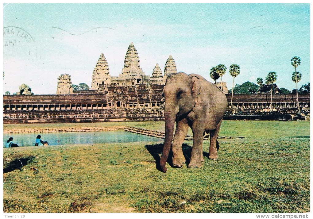 SIEMREAP (Cambodge) - Eléphant Domestique Devant Angkor-Vat - Circulé 1970, 2 Scans - Cambodge