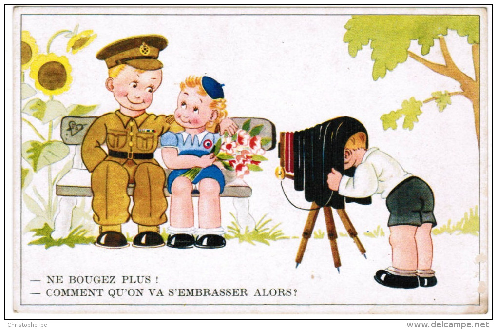 Postkaart Militair Humor: Ne Bougez Plus! Comment Qu'on Va S'embrasser Alors! (pk20694) - Humoristiques