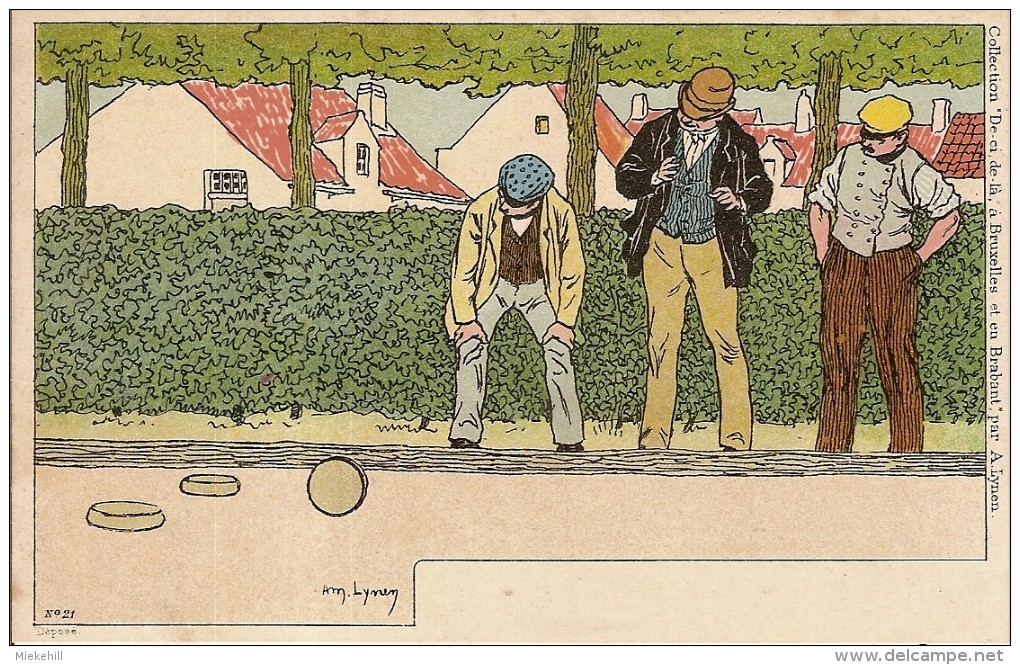 JEUX DE BOULE A BRUXELLES ET EN BRABANT-pétanque-bowling-illustrateur Amédée Lynen - Bocce