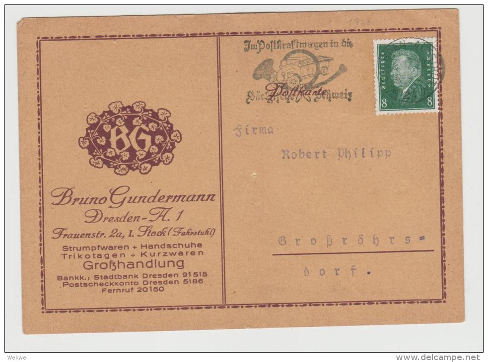 W247/ Firmenkarte 1928 Mit Posrkraftwagen Werbung. - Briefe U. Dokumente