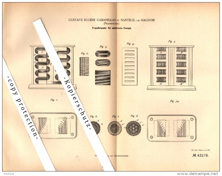 Original Patent - Gustave Cabanellas à Nanteuil-le-Haudouin , 1886 , Transformateur Pour L'énergie électrique !!! - Nanteuil-le-Haudouin