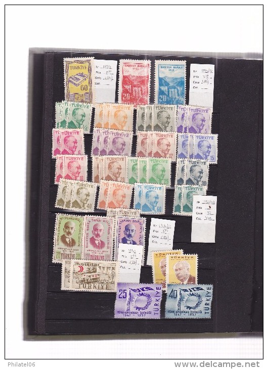 TURQUIE  NICE COLLECTION STAMPS MINT (99% MNH**)  BOUGHT 1500 FRANCS  IN 1997 (230 EUROS)