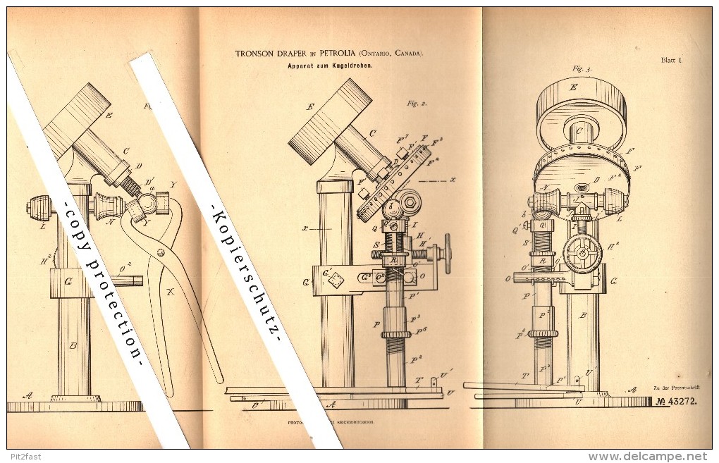 Original Patent - Tronson Draper In Petrolia , Ontario , 1887 ,  Apparatus For Producing Metal Balls , Canada  !!! - Documents Historiques