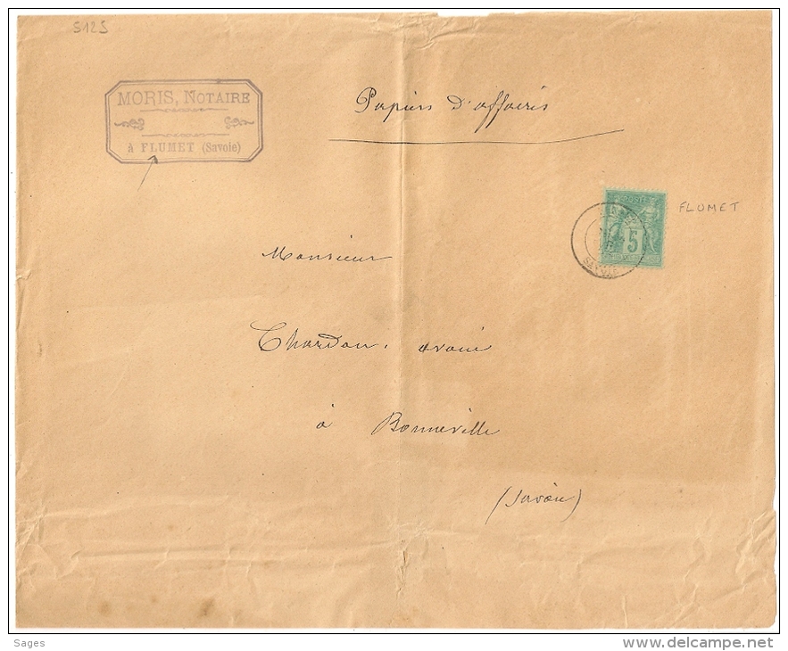 Tarif Papiers D'affaire, FLUMET Savoie Sur Devant De Grande Enveloppe Au Type SAGE. - 1877-1920: Période Semi Moderne