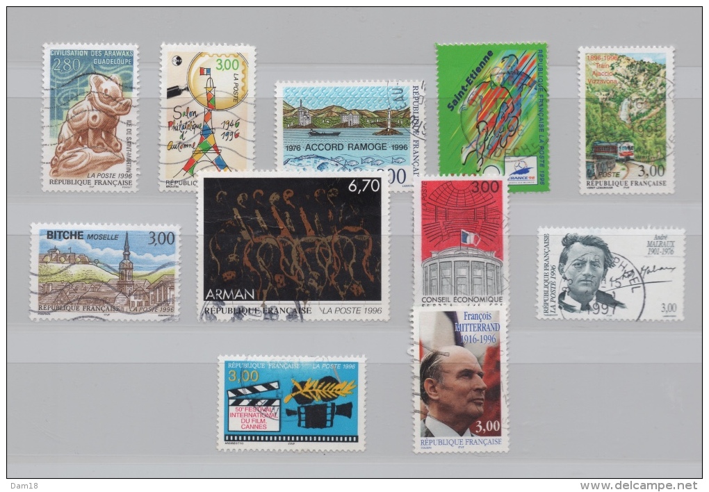 FRANCE ANNEE 1996 11 TIMBRES GUADELOUPE RAMOGE ST ETIENNE ARMAN MALRAUX CINEMA MITTERAND ... - Gebraucht