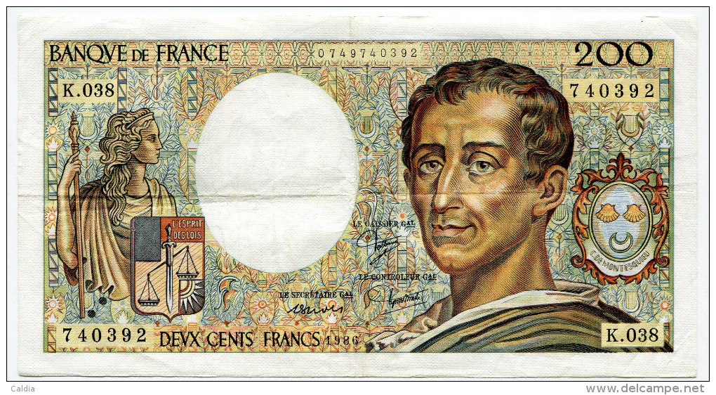 Dd France 200 Francs "" MONTESQUIEU "" 1986 # 5 - 200 F 1981-1994 ''Montesquieu''