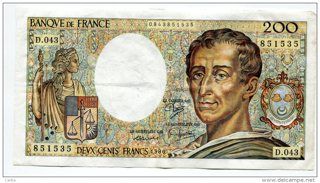 Dd France 200 Francs "" MONTESQUIEU "" 1986 # 7 - 200 F 1981-1994 ''Montesquieu''