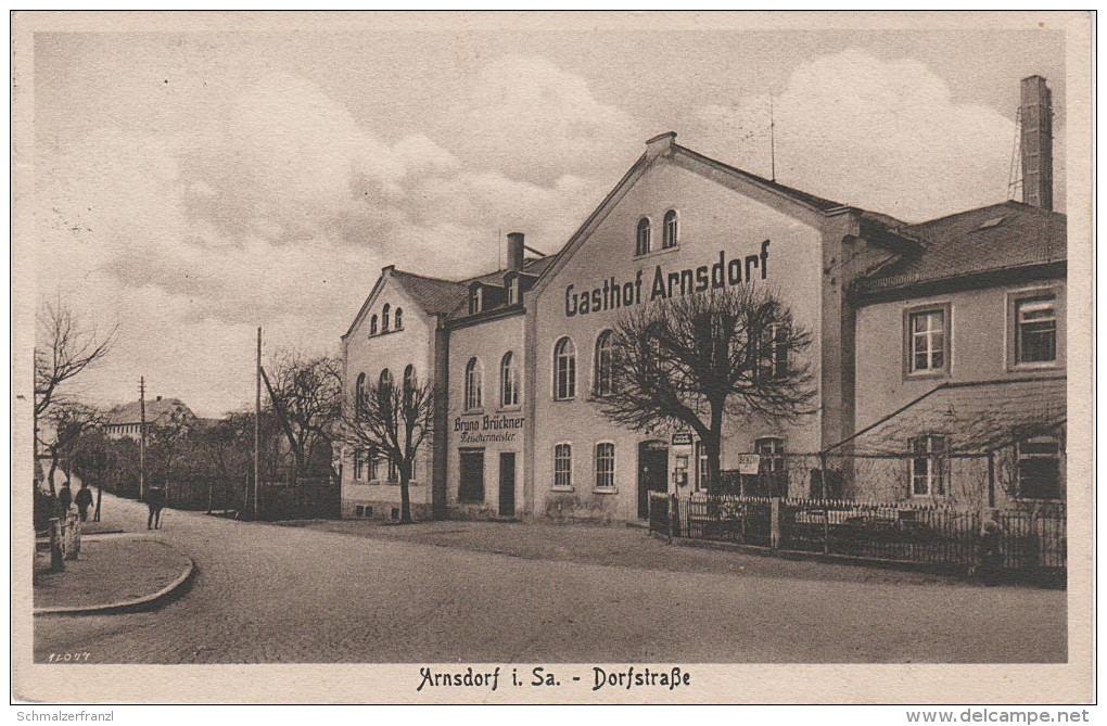 AK Arnsdorf Gasthof Dorfstrasse Fleischer Brückner Bei Radeberg Dresden Langebrück Grossröhrsdorf Dürrröhrsdorf Bahnpost - Grossharthau