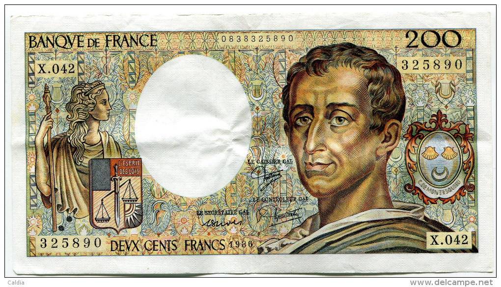 Dd France 200 Francs "" MONTESQUIEU "" 1986 # 9 - 200 F 1981-1994 ''Montesquieu''