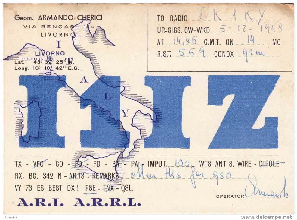 LIVORNO 1948 - QSL Karte Radio OK1KY - Radio