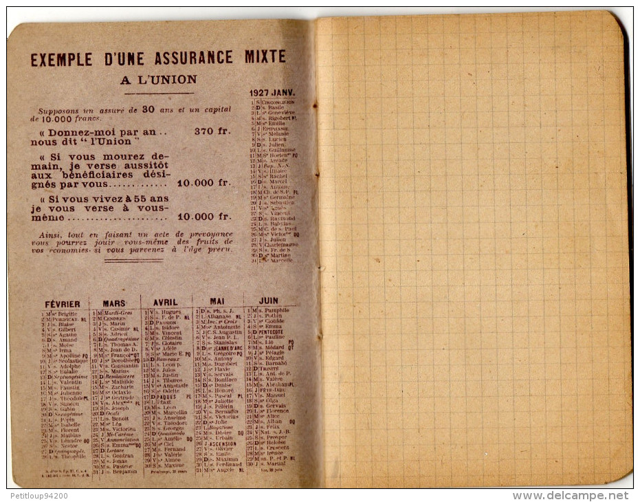 AGENDA  L'UNION Compagnie D'Assurances Sur La Vie Humaine   ANNEES 1950 - Agenda Vírgenes