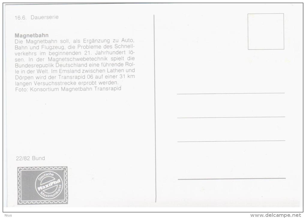 Germany Deutschland 1982 Maximum Card, Magnetbahn, Industrie & Technik, Train Railway Railroad Transport, Bonn - 1981-2000