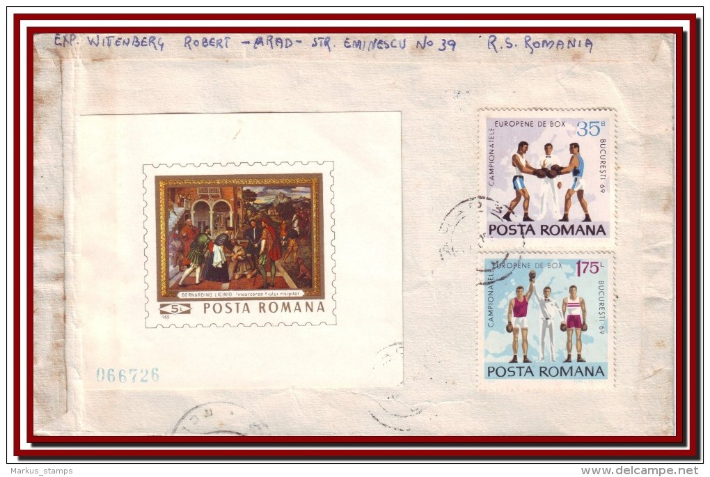 1970 Romania, Boxing European Championship + Bernardino Licinio Painting S/s + 2 Deffinitive Sets Airmail Cover - Brieven En Documenten