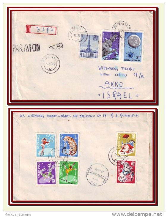 1970 Romania, Circus Complete Set + Apollo 8 + Soyuz 4 & 5 Stamps On Airmail Cover - Lettres & Documents