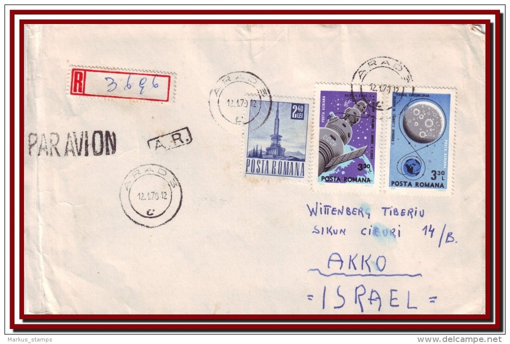 1970 Romania, Circus Complete Set + Apollo 8 + Soyuz 4 & 5 Stamps On Airmail Cover - Covers & Documents