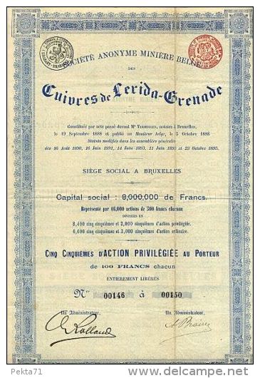 S. A. MINIERE DES CUIVRES DE LERIDA - GRENADE - Mineral