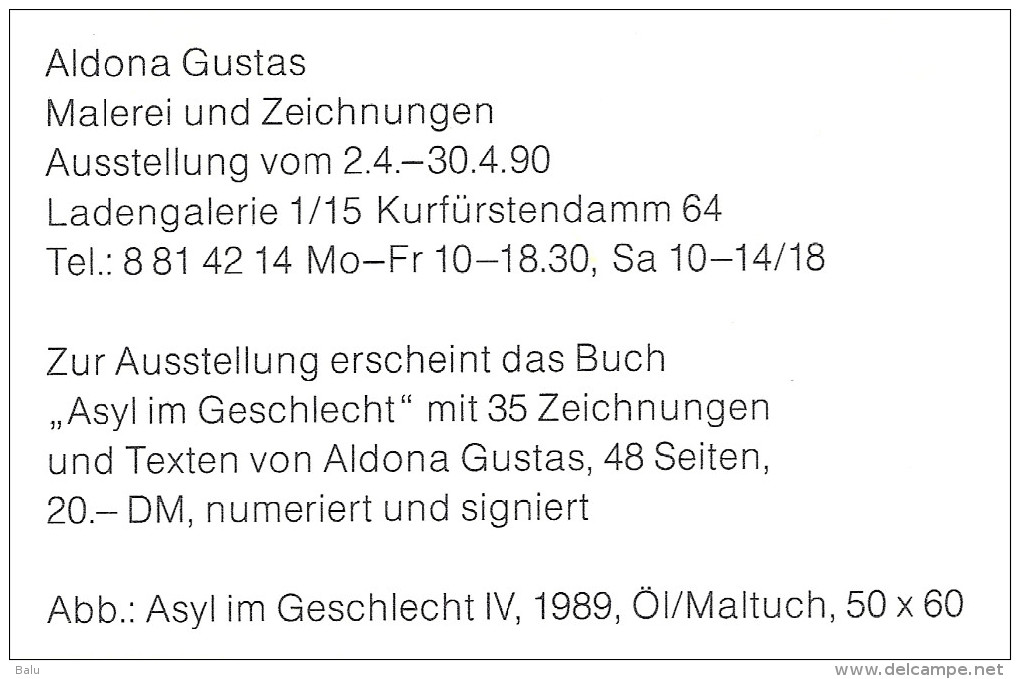 Aldona Gustas: Asyl Im Geschlecht IV, 1989. Ausstellung Von 2.4.-30.4.1990 - 2 Scans - Pittura & Quadri