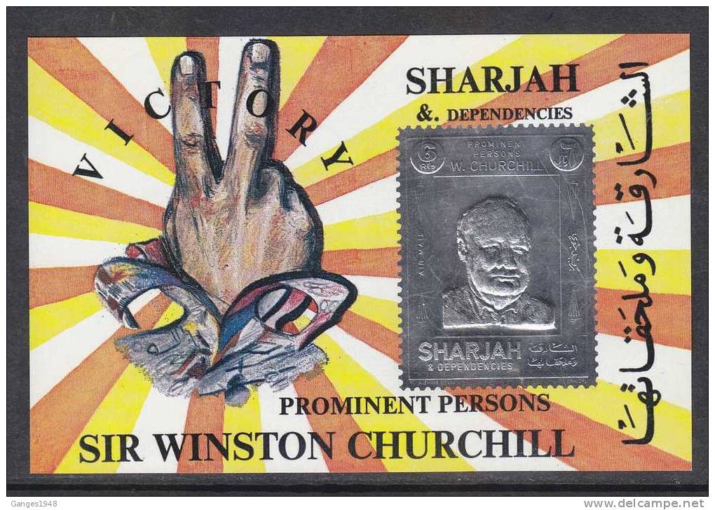 Sharjah  Sir Winston Churchill  1v  Silver Foil Metal Sheet #23673 S - Sir Winston Churchill