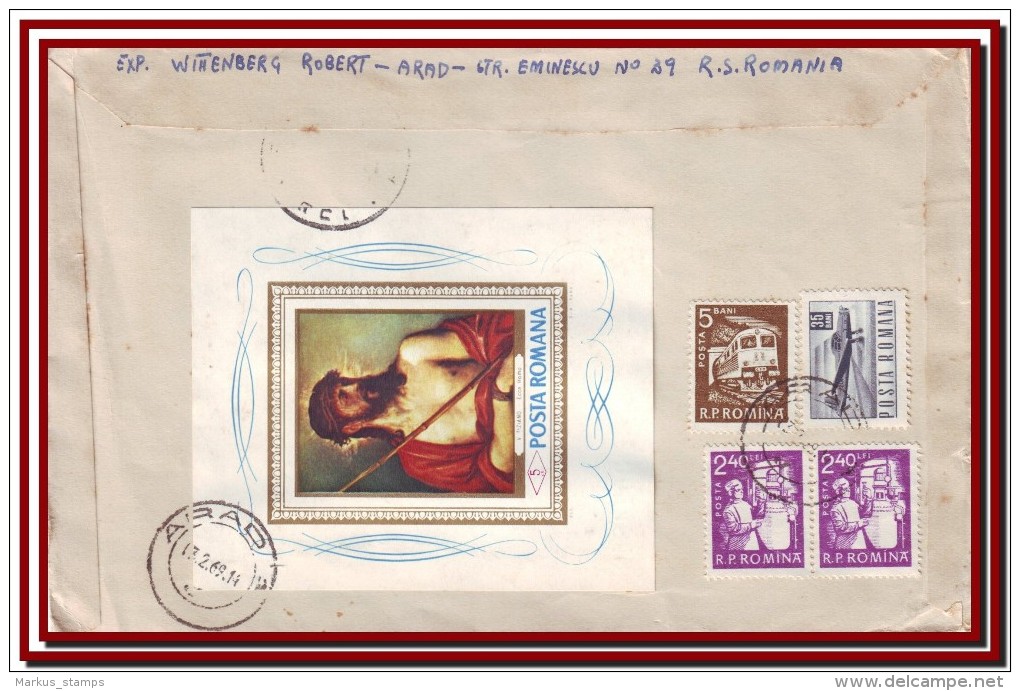 1969 Romania, 1848 Revolutionary Figures + Ecce Homo, Tiziano / Titian Painting S/s Airmail Cover - Brieven En Documenten