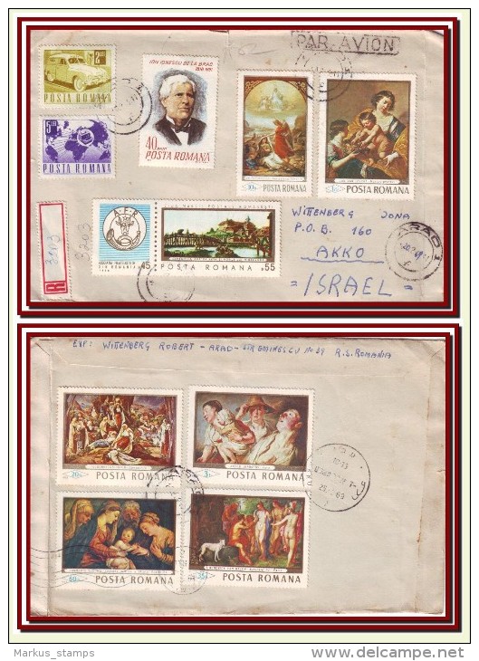 1969 Romania, World Famous Classic Paintings Complete Set + Stamp's Day + Commemorative Stamp Airmail Cover - Cartas & Documentos