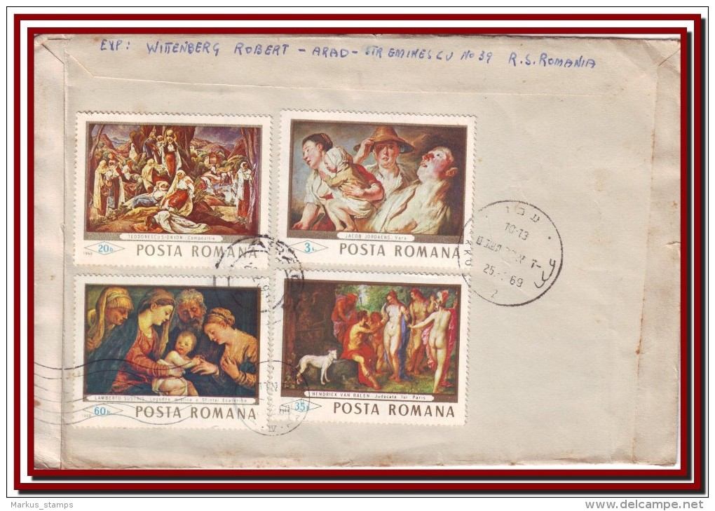 1969 Romania, World Famous Classic Paintings Complete Set + Stamp's Day + Commemorative Stamp Airmail Cover - Brieven En Documenten