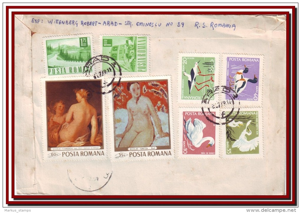 1969 Romania, Protected Fauna Complete Set + 4 Stamps Fine Nudes Paintings Airmail Cover - Covers & Documents