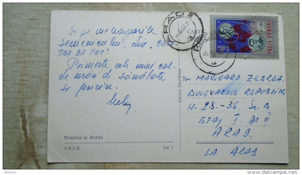 Romania- Caras- Resita - Night Photo Postcard   Stamp  Astronauts  D130973 - Roemenië