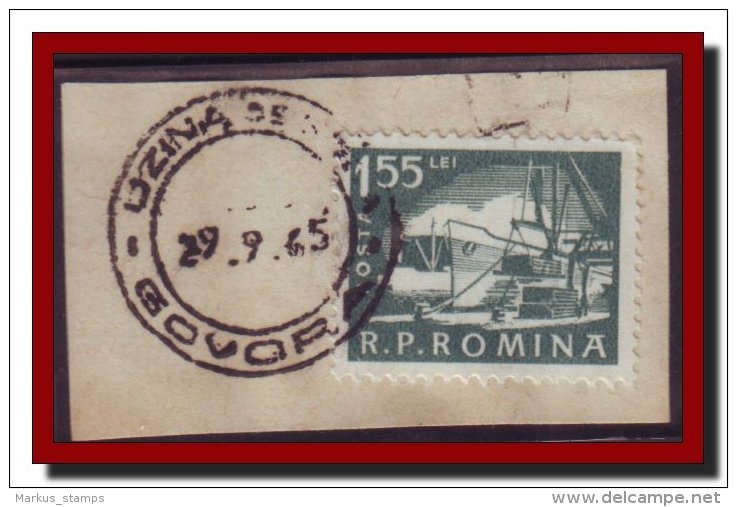 1952-1971 Romania, Lot of 6 Industrial postmarks, Factory stamps on fragments