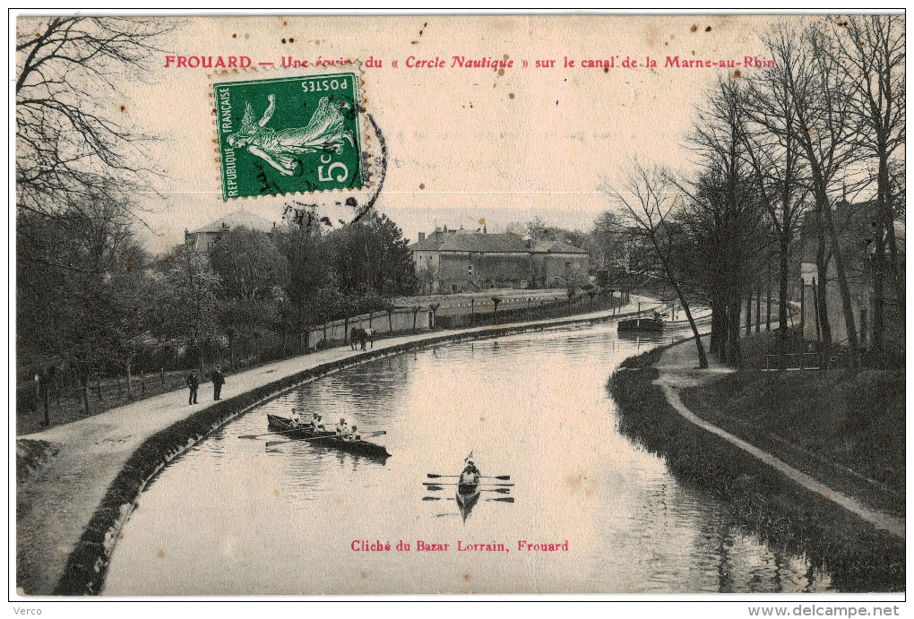 Carte Postale Ancienne De FROUARD - UNE EQUIPE DU CERCLE NAUTIQUE SUR LE CANAL DE LA MARNE AU RHIN - Frouard