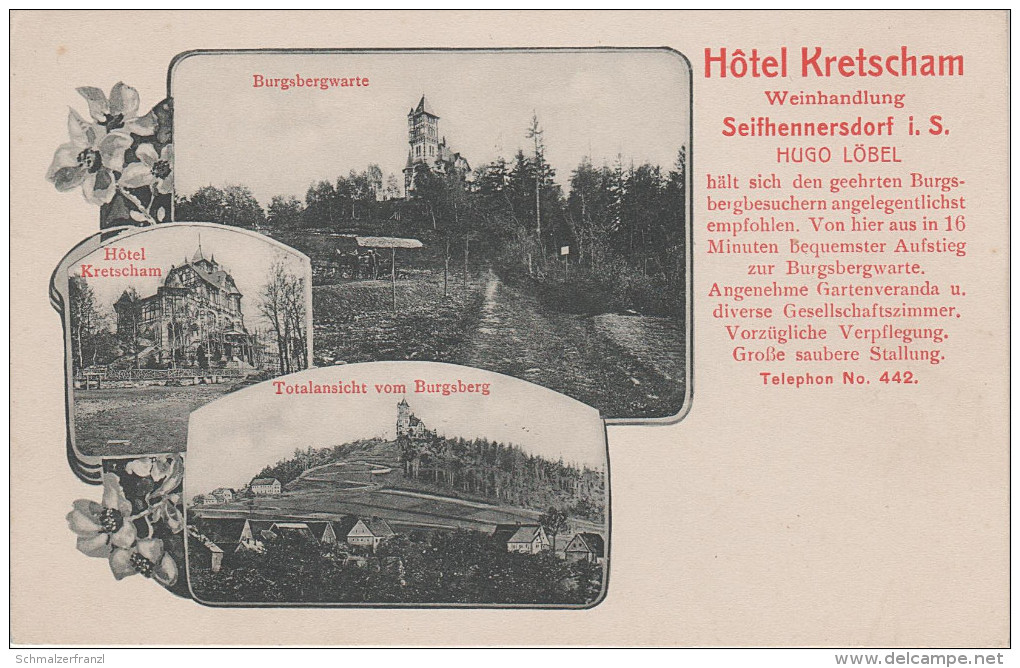 Litho AK Hotel Kretscham Seifhennersdorf Mit Burgsbergwarte Burgsberg Gasthof Bei Warnsdorf Varnsdorf Zittau Neugersdorf - Seifhennersdorf