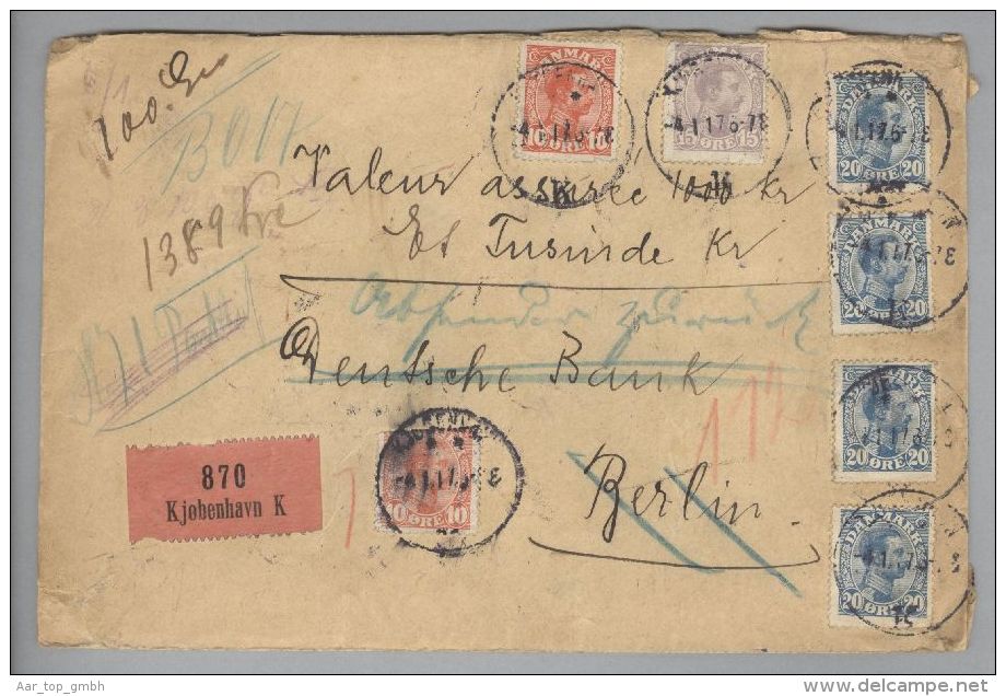 Dänemark1917-01-04 Kopenhagen Valorenbrief Nach Berlin Retourniert - Lettres & Documents