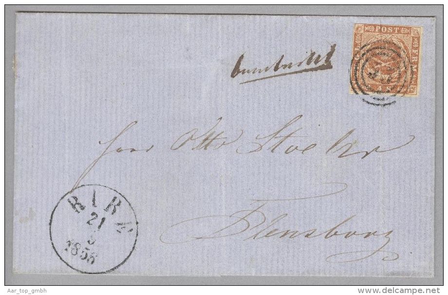 Dänemark 1856-05-21 Ribe Briefhülle Mit Mi#4 Nach Flensburg - Storia Postale