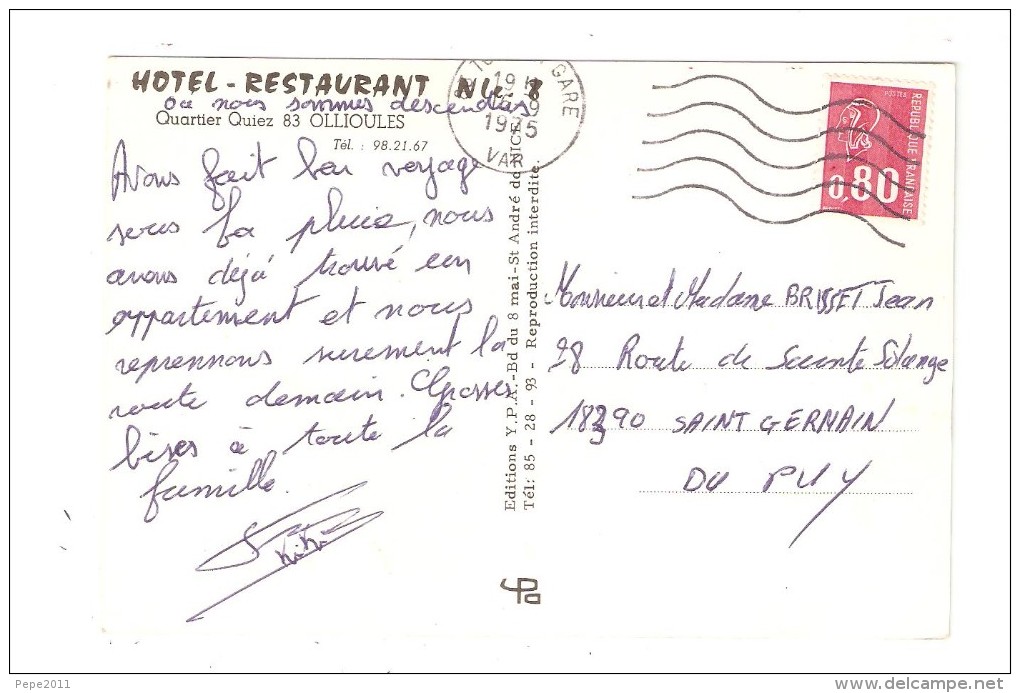 CPSM : 83 - OLLIOULES Hôtel Restaurant Nle.8 Quartier Ouiez : 4 Vues : - Ollioules