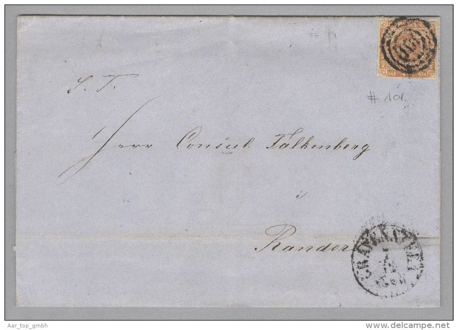 Dänemark 1856-12-07 Gravensteen Brief Nach Randers Mit Mi#4 3-Ring-O #101 - Lettres & Documents