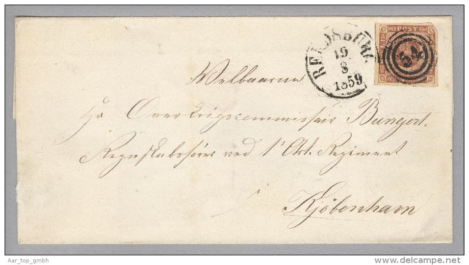 Dänemark 1859-08-19 Rendersburg Brief Mit Mi#4 Nach Kopenhagen 3-Ring-O #54 - Lettres & Documents