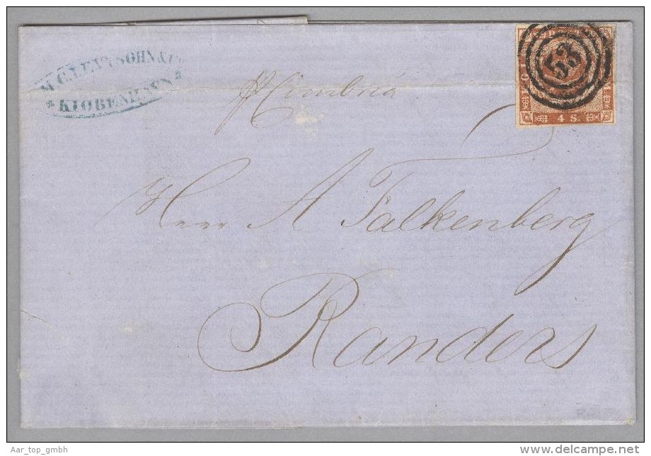 Dänemark 1855-05-10 Kopenhagen (Randers) Brief Mit Mi#4 Nach Randers 3-Ring-O#53 - Storia Postale