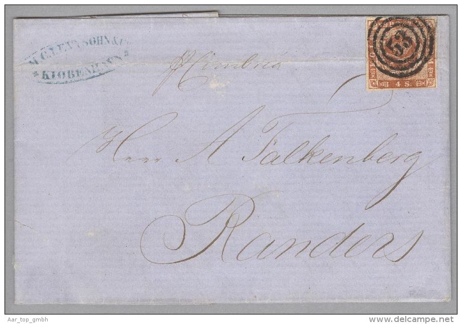 Dänemark 1855-05-10 Kopenhagen (Randers) Brief Mit Mi#4 Nach Randers 3-Ring-O#53 - Lettres & Documents