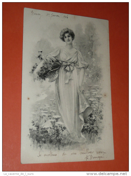 CPA Carte Postale, 1904, Femme Avec Panier De Fleurs, Drapé, Art Nouveau - Silhouette - Scissor-type