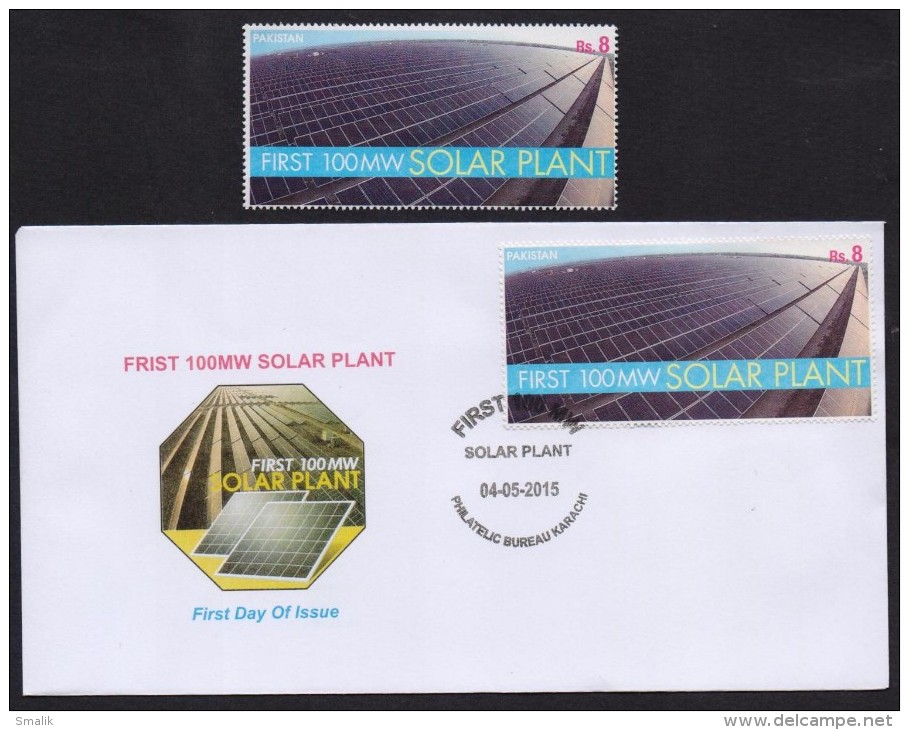PAKISTAN 2015 - First 100 MW SOLAR ENERGY PLANT, First Day Cover + Stamp MNH - Pakistan