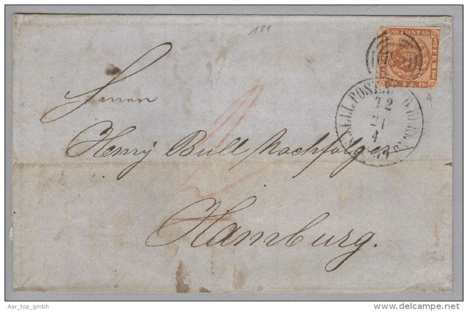 Dänemark 1859-04-21 Sjaell Postsped.büro Brief Mit Mi#7a 3-Ring-O 181 N.Hamburg - Storia Postale